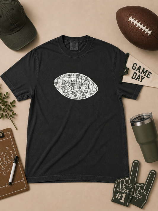 Football Lace Graphic Comfort Color Graphic T-Shirt