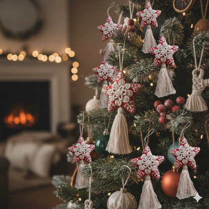 Red Star Embroidered Felted Wool Handmade Ornament - Mexico