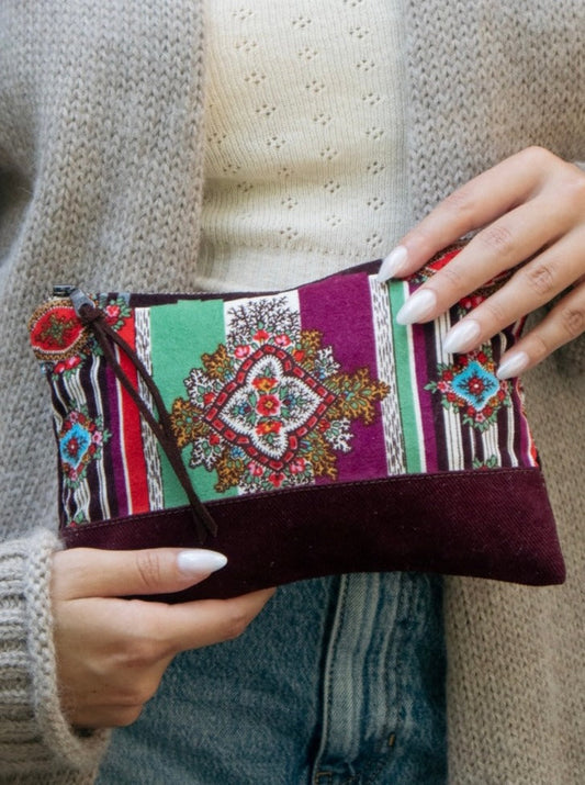 Geo Paisley Velvet Clutch