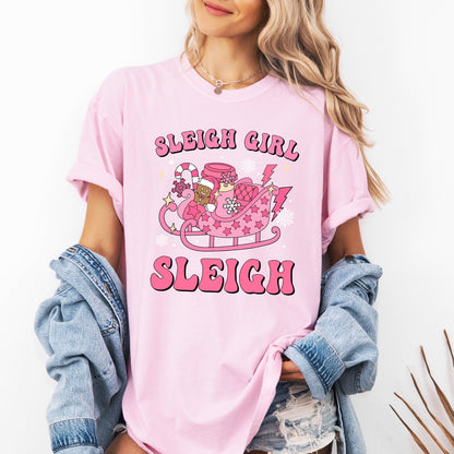 Groovy Sleigh Girl Sleigh Pink Christmas Coffee Xmas Holiday, Winter, Snow, Xmas Tshirt Comfort Colors T-Shirt