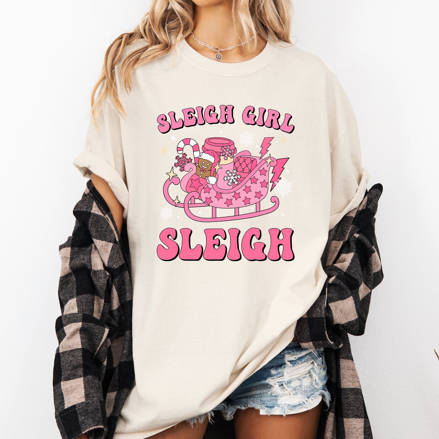 Groovy Sleigh Girl Sleigh Pink Christmas Coffee Xmas Holiday, Winter, Snow, Xmas Tshirt Comfort Colors T-Shirt