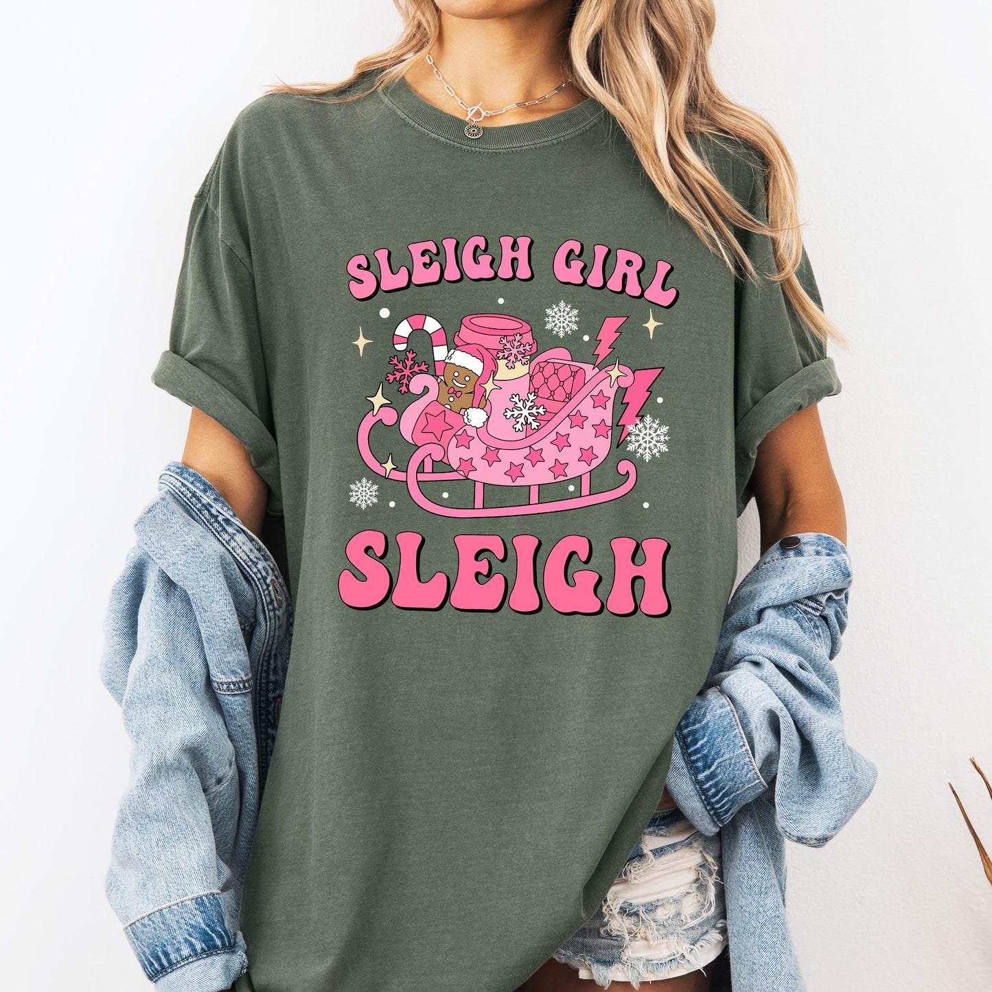 Groovy Sleigh Girl Sleigh Pink Christmas Coffee Xmas Holiday, Winter, Snow, Xmas Tshirt Comfort Colors T-Shirt