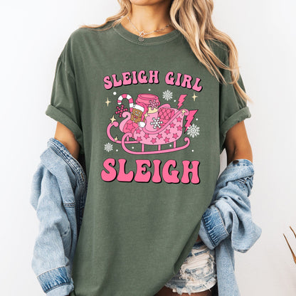 Groovy Sleigh Girl Sleigh Pink Christmas Coffee Xmas Holiday, Winter, Snow, Xmas Tshirt Comfort Colors T-Shirt