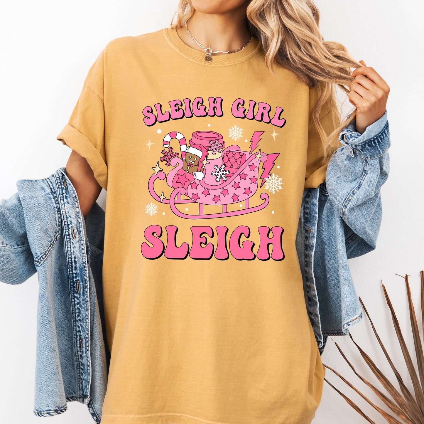 Groovy Sleigh Girl Sleigh Pink Christmas Coffee Xmas Holiday, Winter, Snow, Xmas Tshirt Comfort Colors T-Shirt