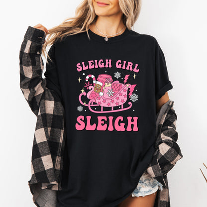 Groovy Sleigh Girl Sleigh Pink Christmas Coffee Xmas Holiday, Winter, Snow, Xmas Tshirt Comfort Colors T-Shirt