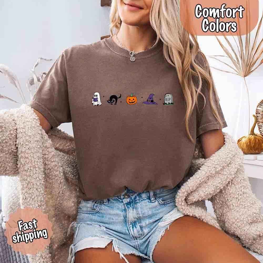 Halloween Icons Comfort Colors Shirt – Pumpkin & Ghost Fall Tee