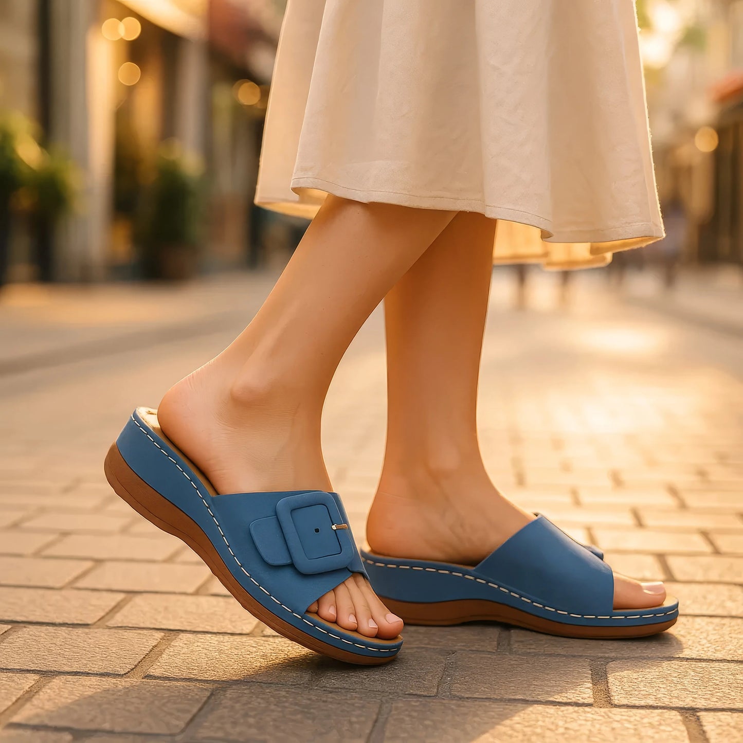 Women's Hamden Royal Blue Buckled Flat Sandals