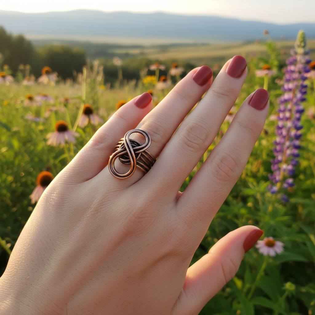 Handmade Copper Sculpted Double Infinity Ring