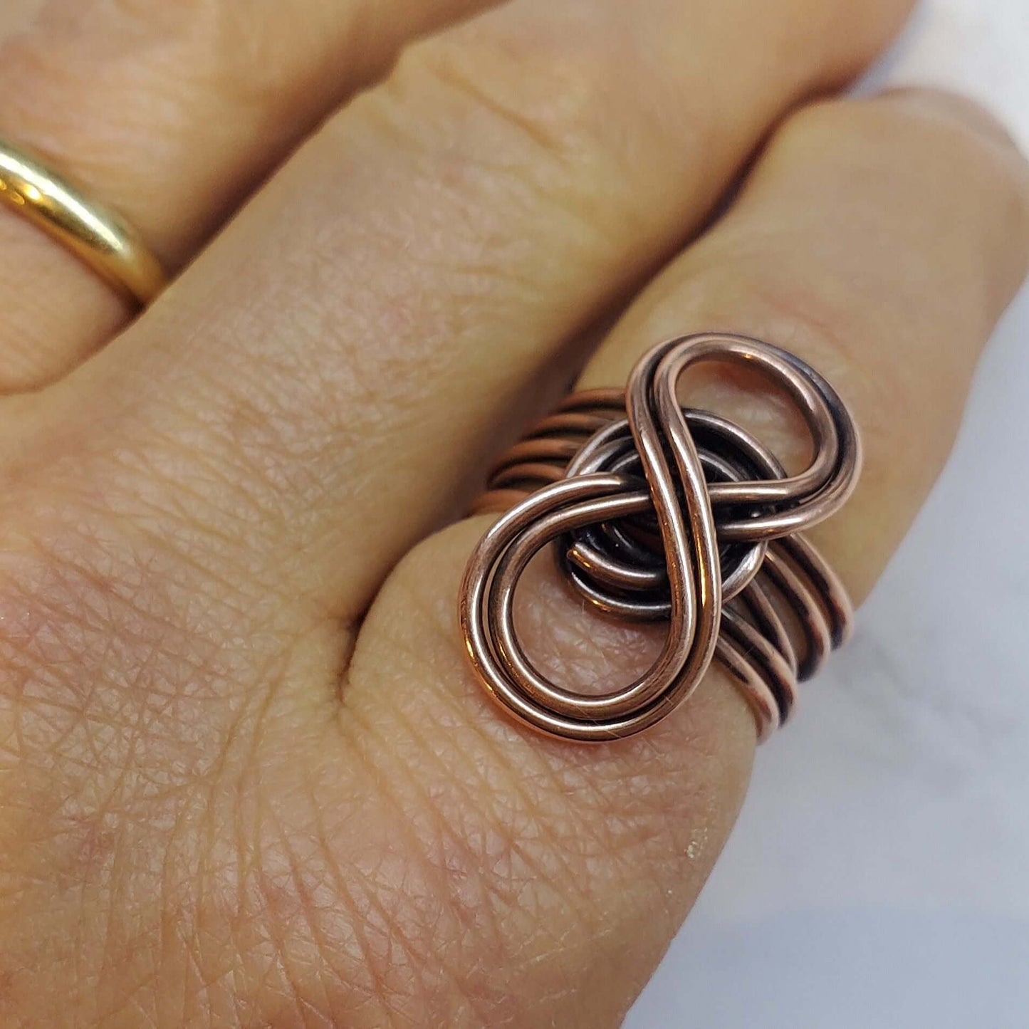 Handmade Copper Sculpted Double Infinity Ring