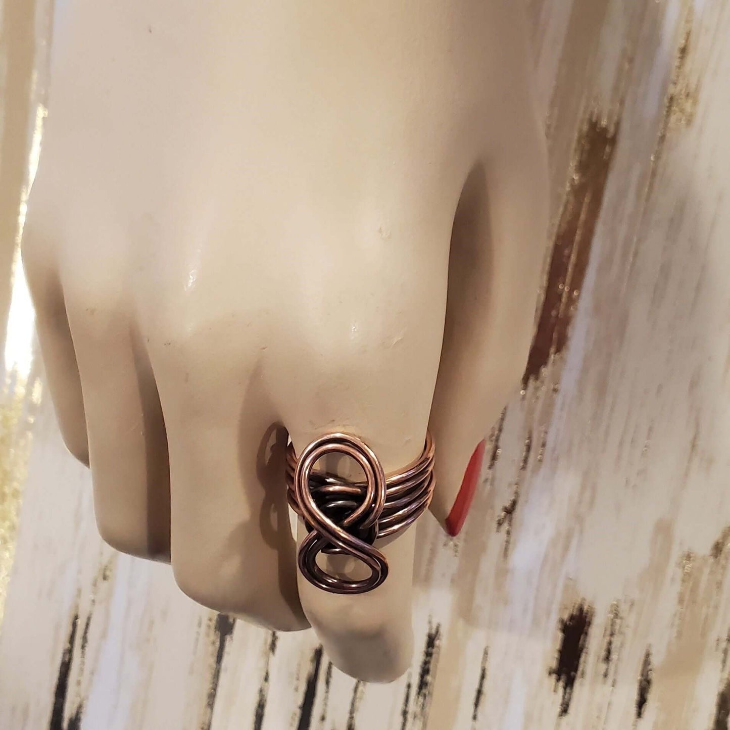 Handmade Copper Sculpted Double Infinity Ring