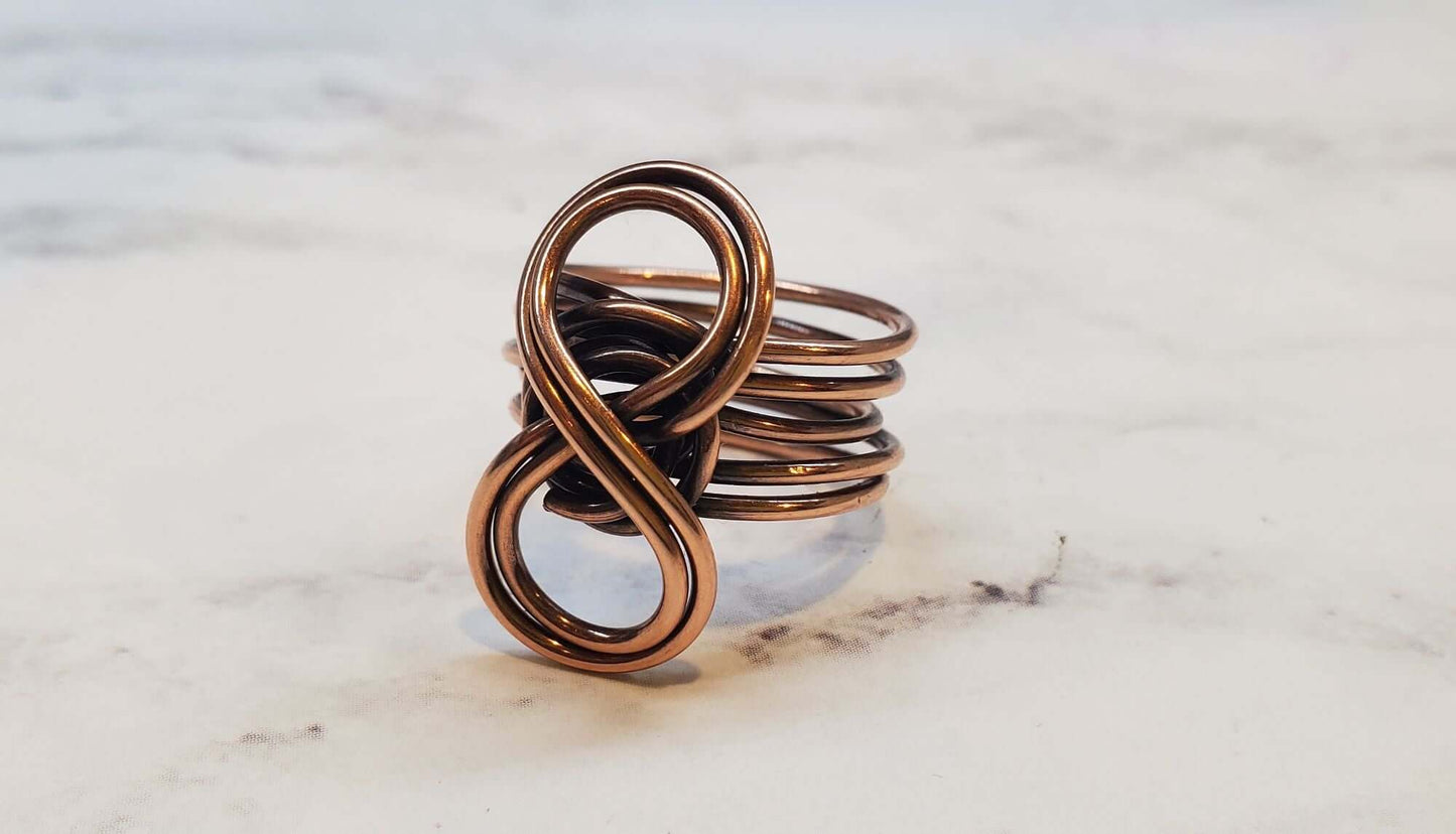 Handmade Copper Sculpted Double Infinity Ring