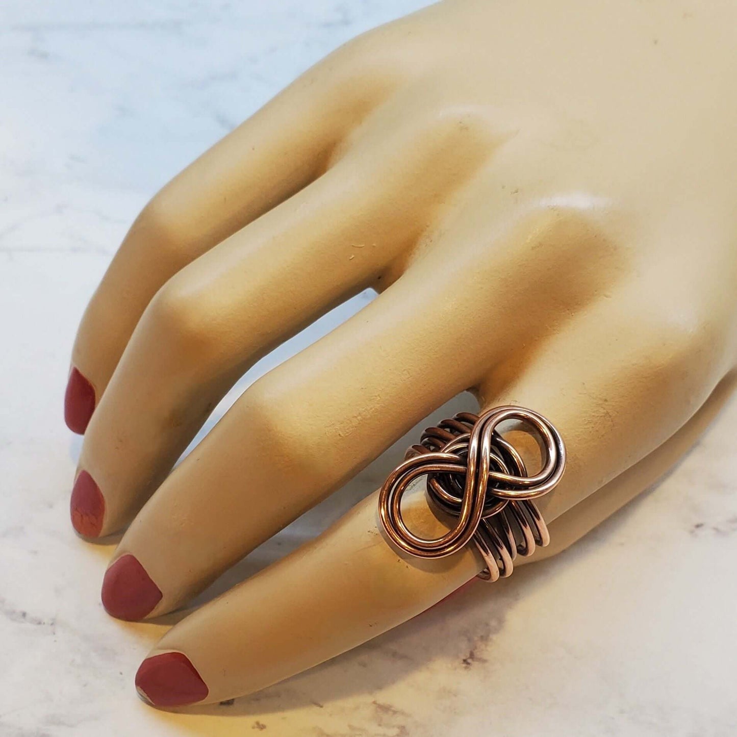 Handmade Copper Sculpted Double Infinity Ring