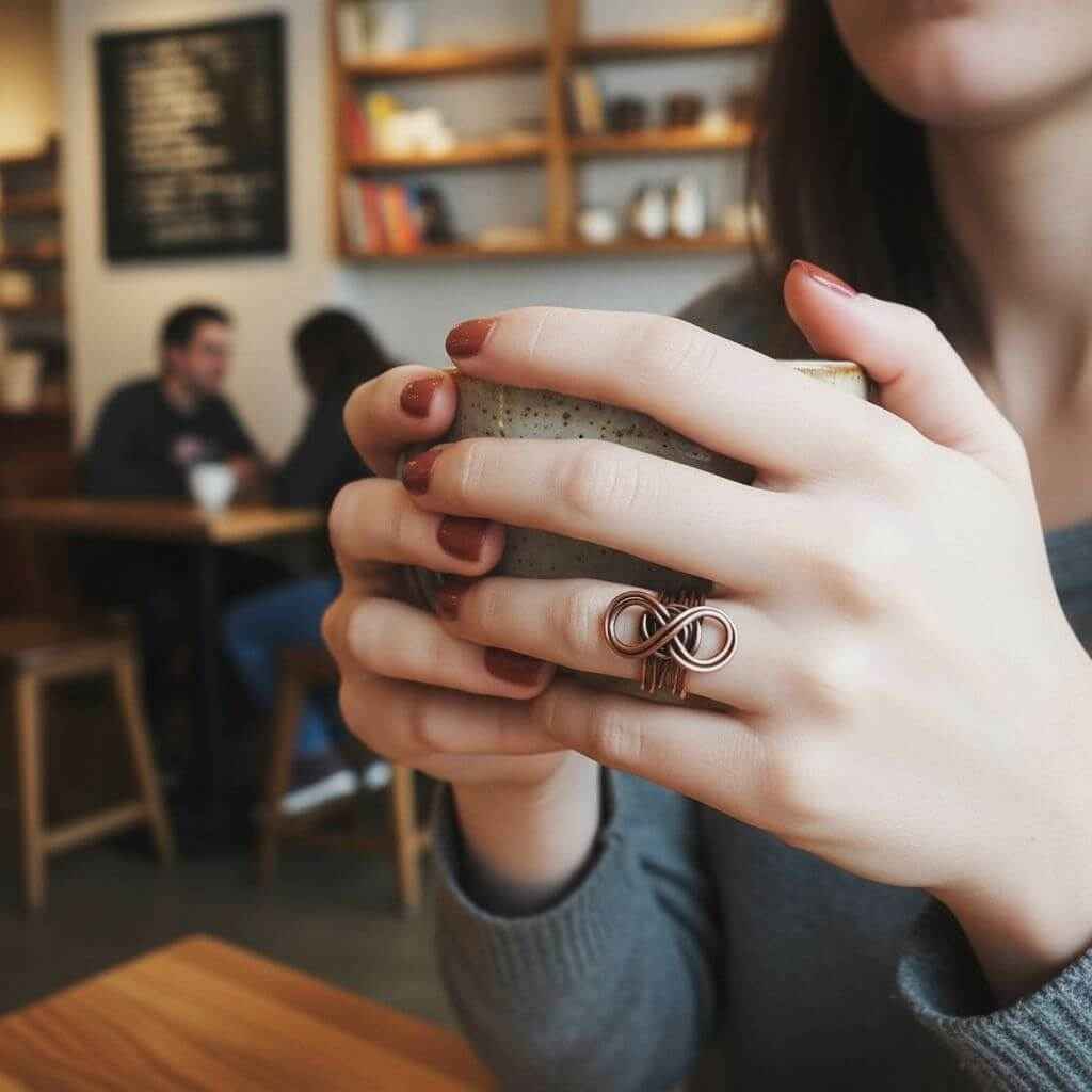 Handmade Copper Sculpted Double Infinity Ring