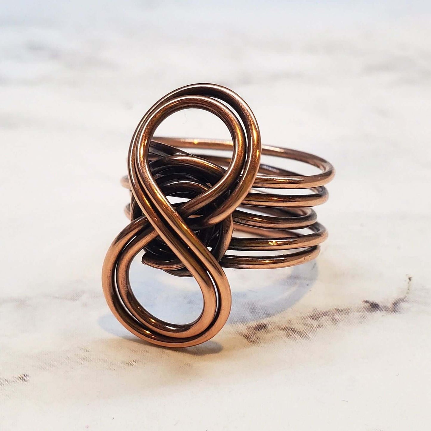 Handmade Copper Sculpted Double Infinity Ring