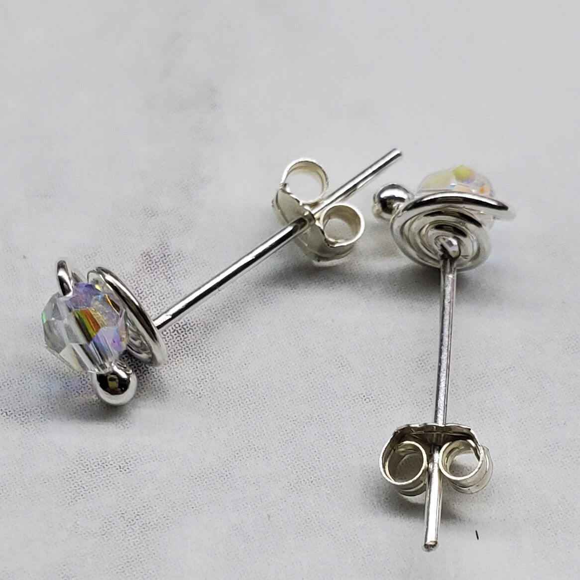 4mm Handmade Silver Crystal Spiral Ear Studs