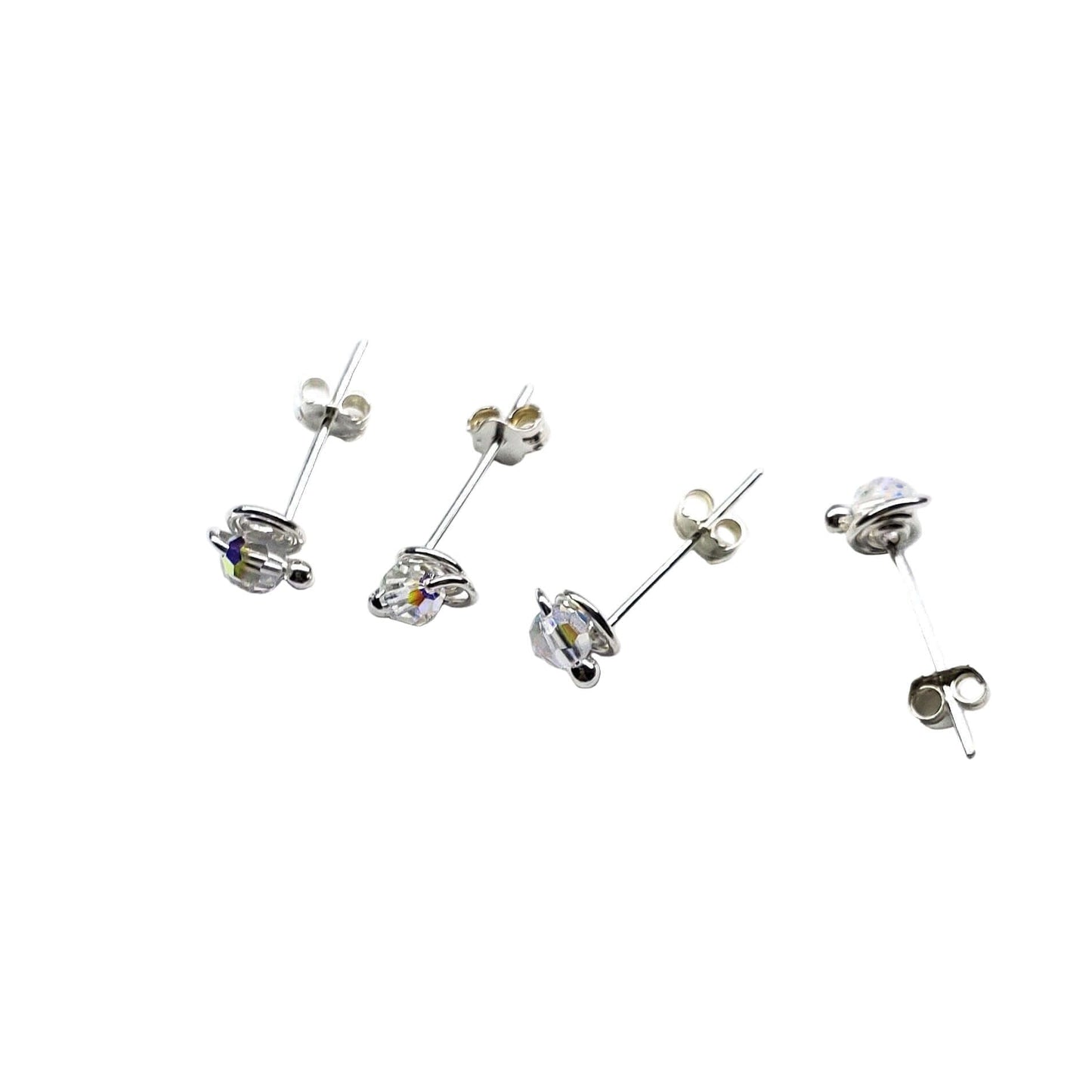 4mm Handmade Silver Crystal Spiral Ear Studs
