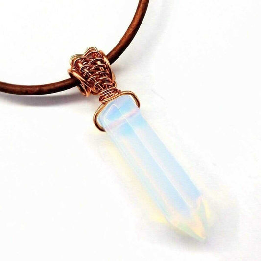 Handmade Rustic Wire Wrapped Gemstone Leather Necklace