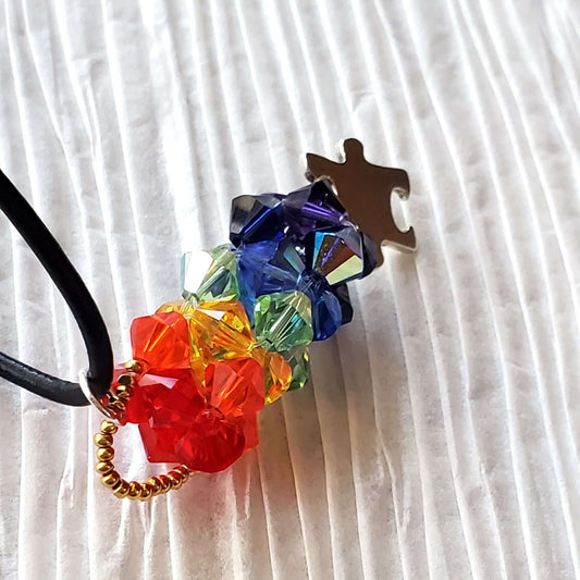 Handmade Pillar of Rainbow Crystals  Necklace for Autism Awareness