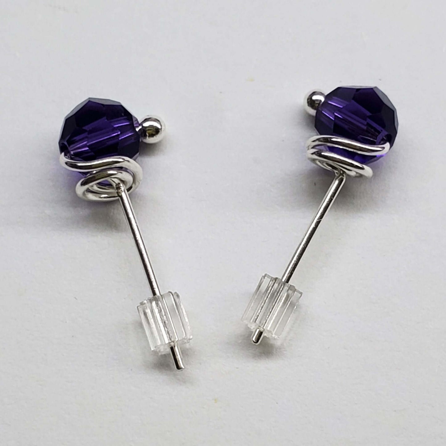 Handmade 6mm Silver Spiral Crystal Stud Earrings