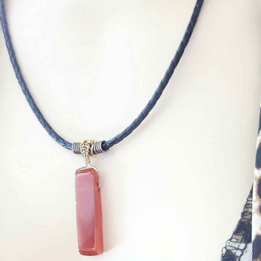 Handmade Wire Wrapped Rustic Raw Red Agate Bolo Necklace