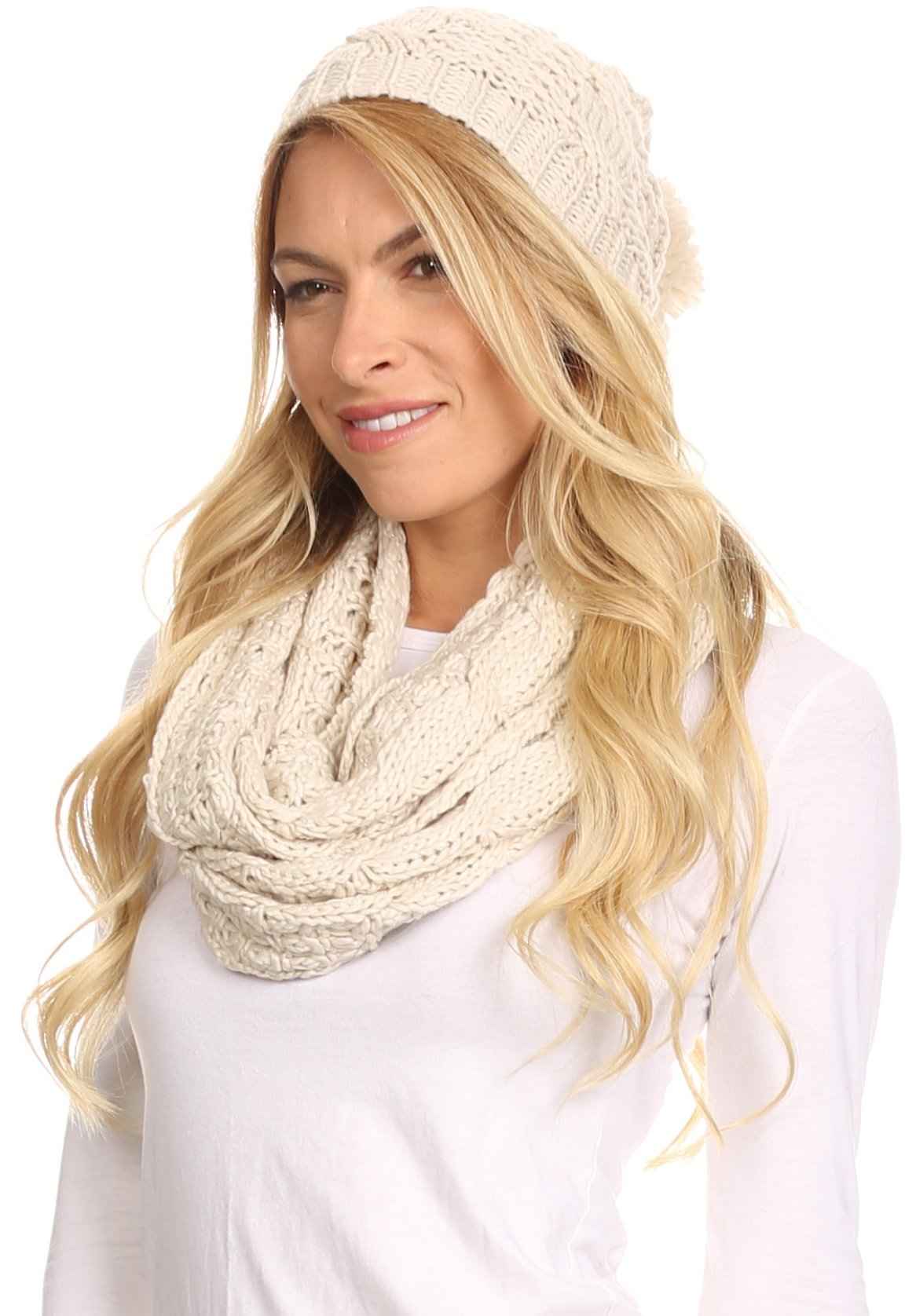Sakkas Haile Metallic Threaded Woven Classic Hat Beanie And Infinity Scarf Set