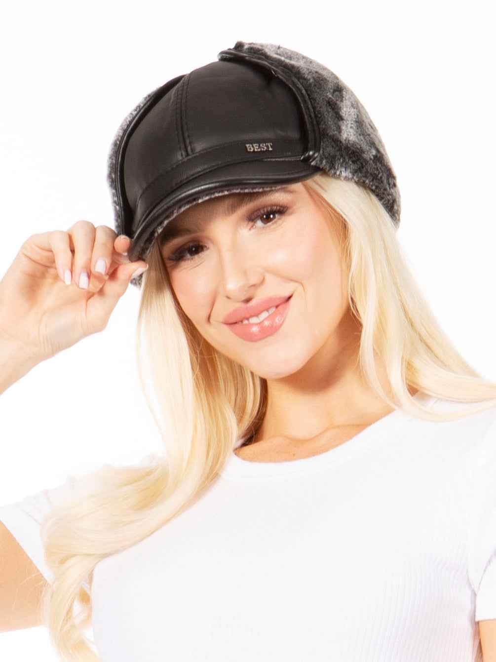 Sakkas Leather Shearling Unisex Aviator Trapper Winter Cap Ear Flaps Warm Ushanka Hunting Ski Snow Hat Faux Fur Chin Strap