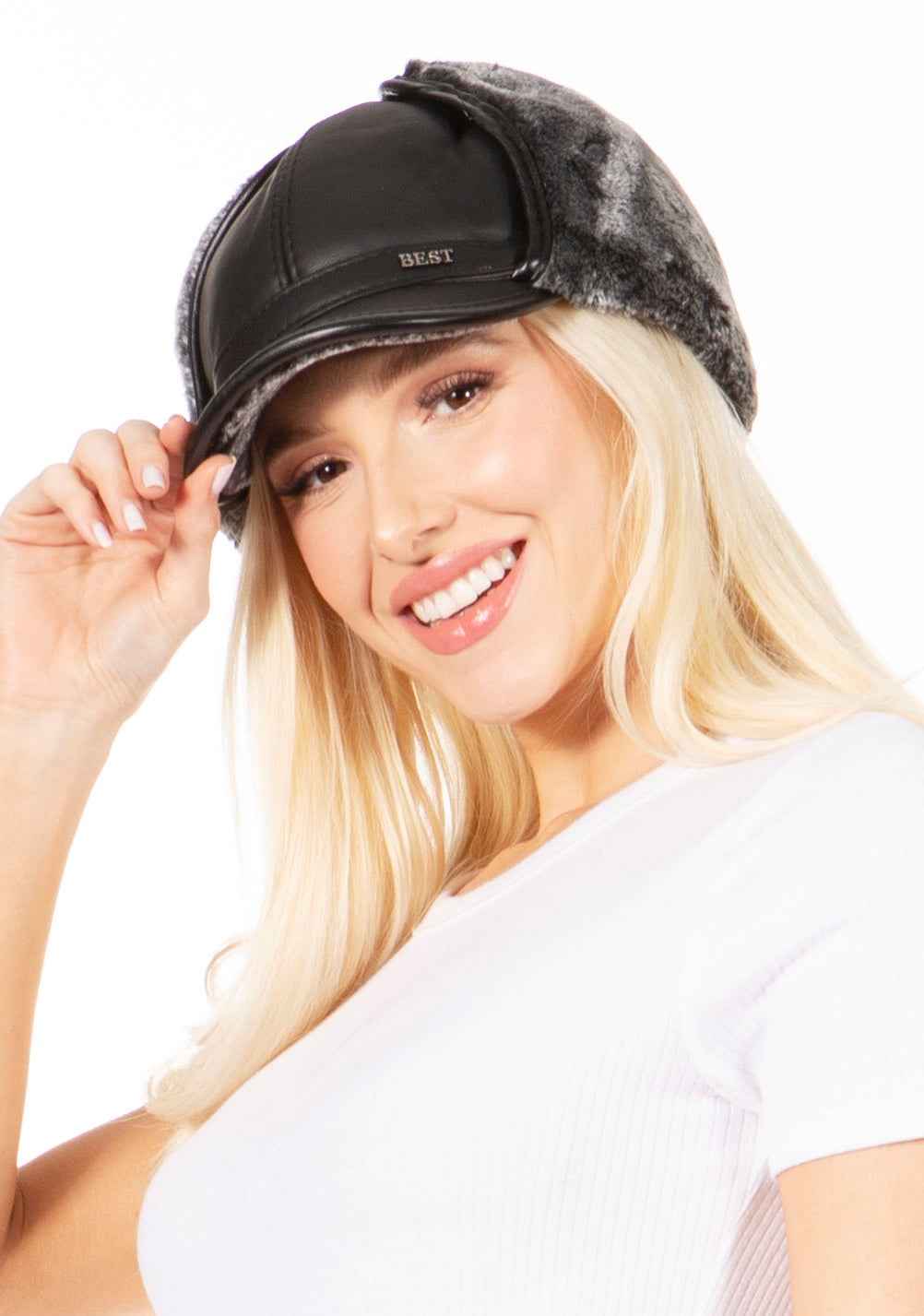 Sakkas Leather Shearling Unisex Aviator Trapper Winter Cap Ear Flaps Warm Ushanka Hunting Ski Snow Hat Faux Fur Chin Strap