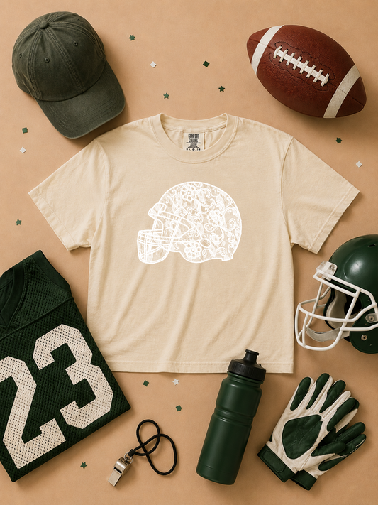 Football Helmet Lace Graphic Comfort Color Graphic Boxy T-Shirt