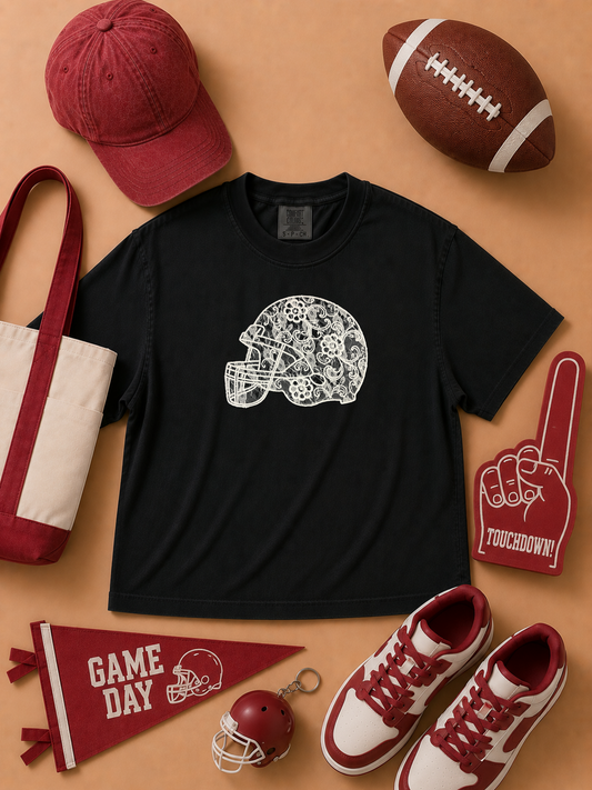 Football Helmet Lace Graphic Comfort Color Graphic Boxy T-Shirt
