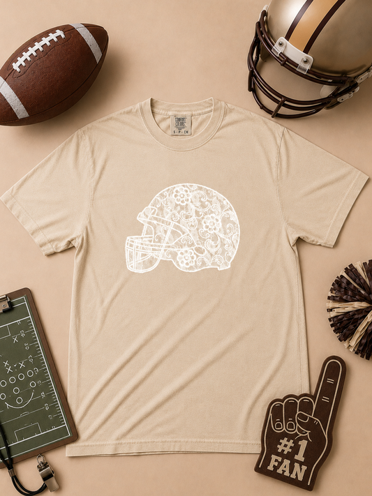 Football Helmet Lace Graphic Comfort Color Graphic T-Shirt