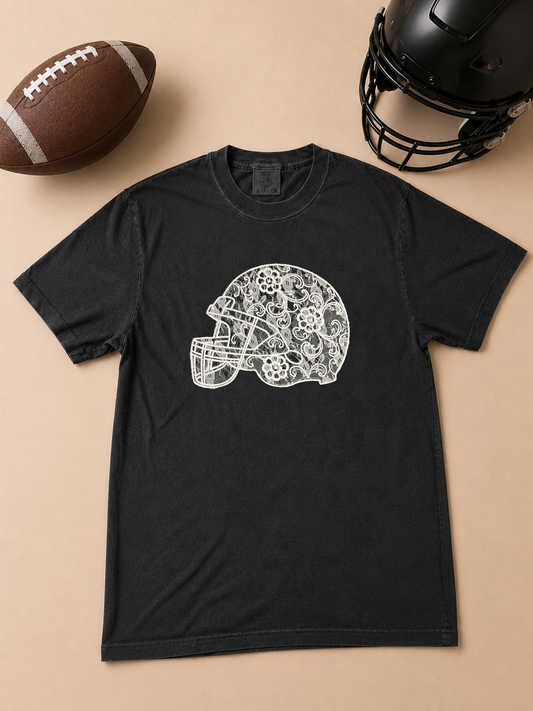 Football Helmet Lace Graphic Comfort Color Graphic T-Shirt