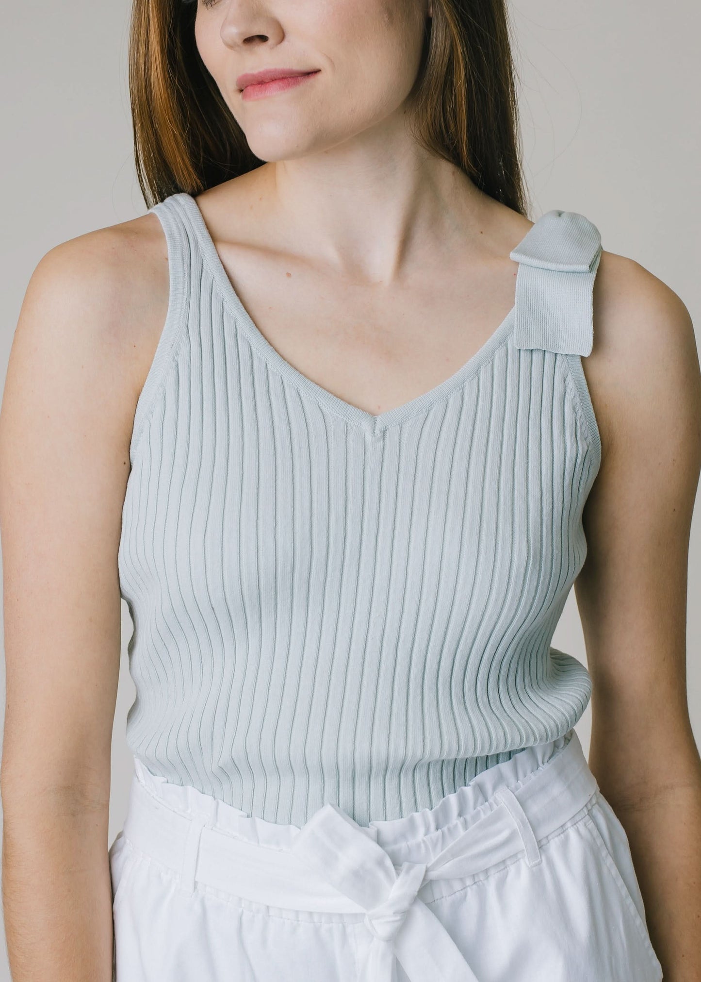 V-Neck Rib Knit Tank with Bow