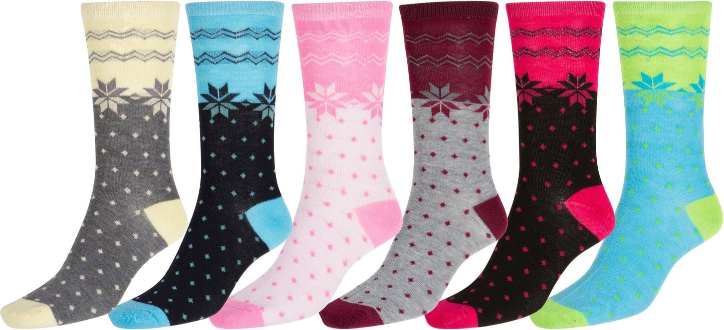 Sakkas Women's Poly Blend Soft and Stretchy Crew Pattern Socks Assorted 6-pack