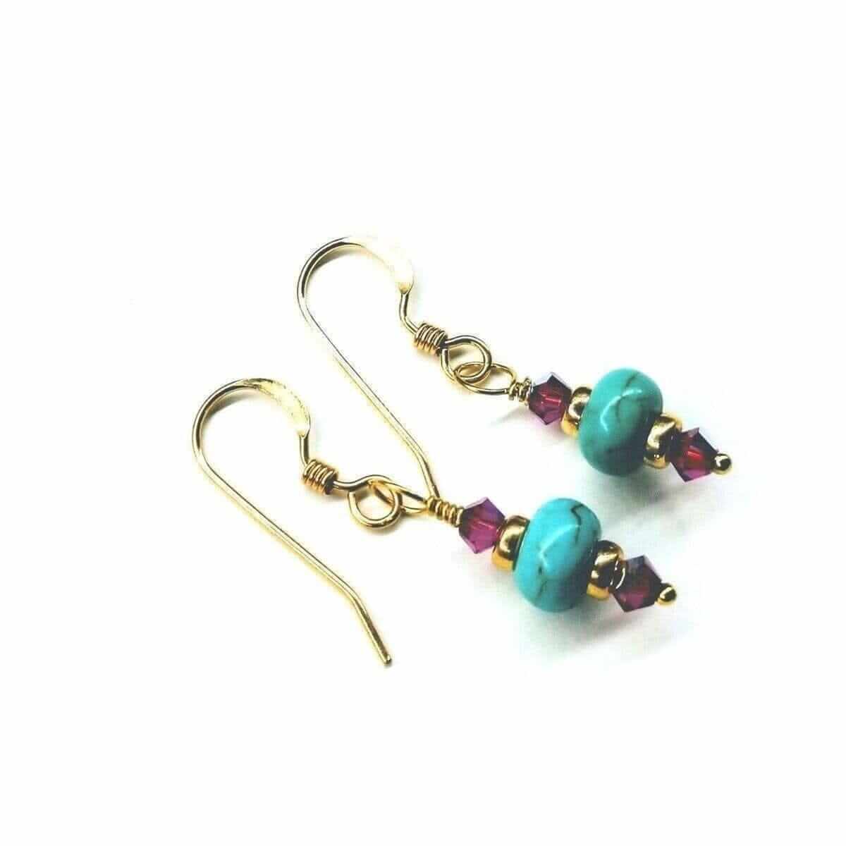 Hot Pink and Turquoise Gemstone14 K Gold Filled Earrings