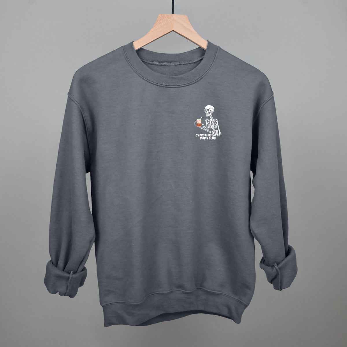 Overstimulated Moms Club (Skeleton + Coffee) (Left Chest)