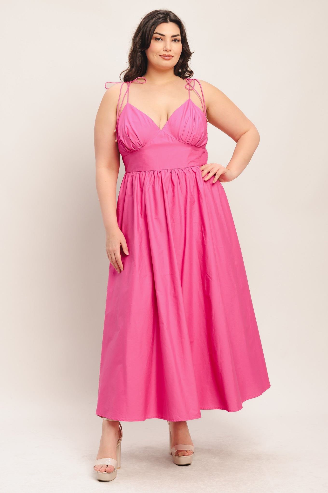 PRETTY IN PINK WOVEN MIDI DRESS