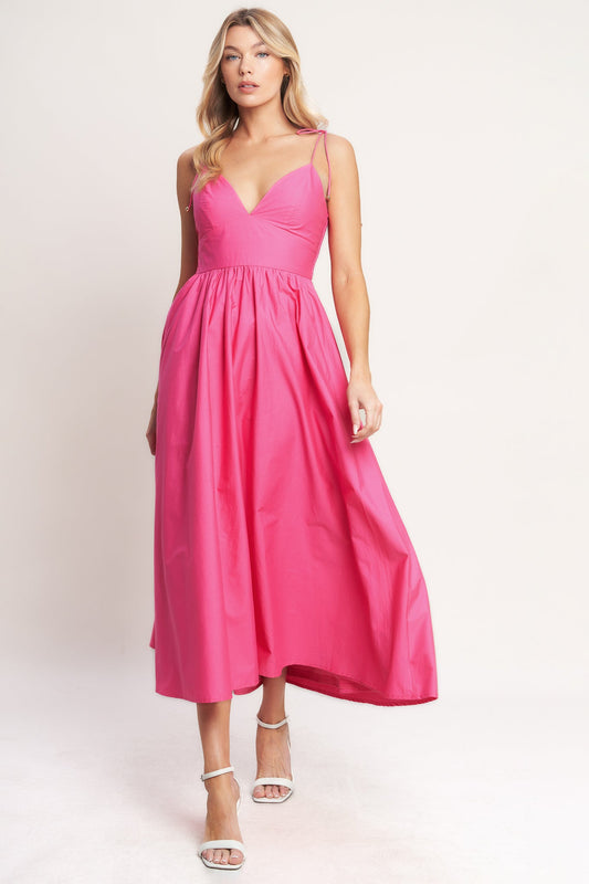 PRETTY IN PINK WOVEN MIDI DRESS