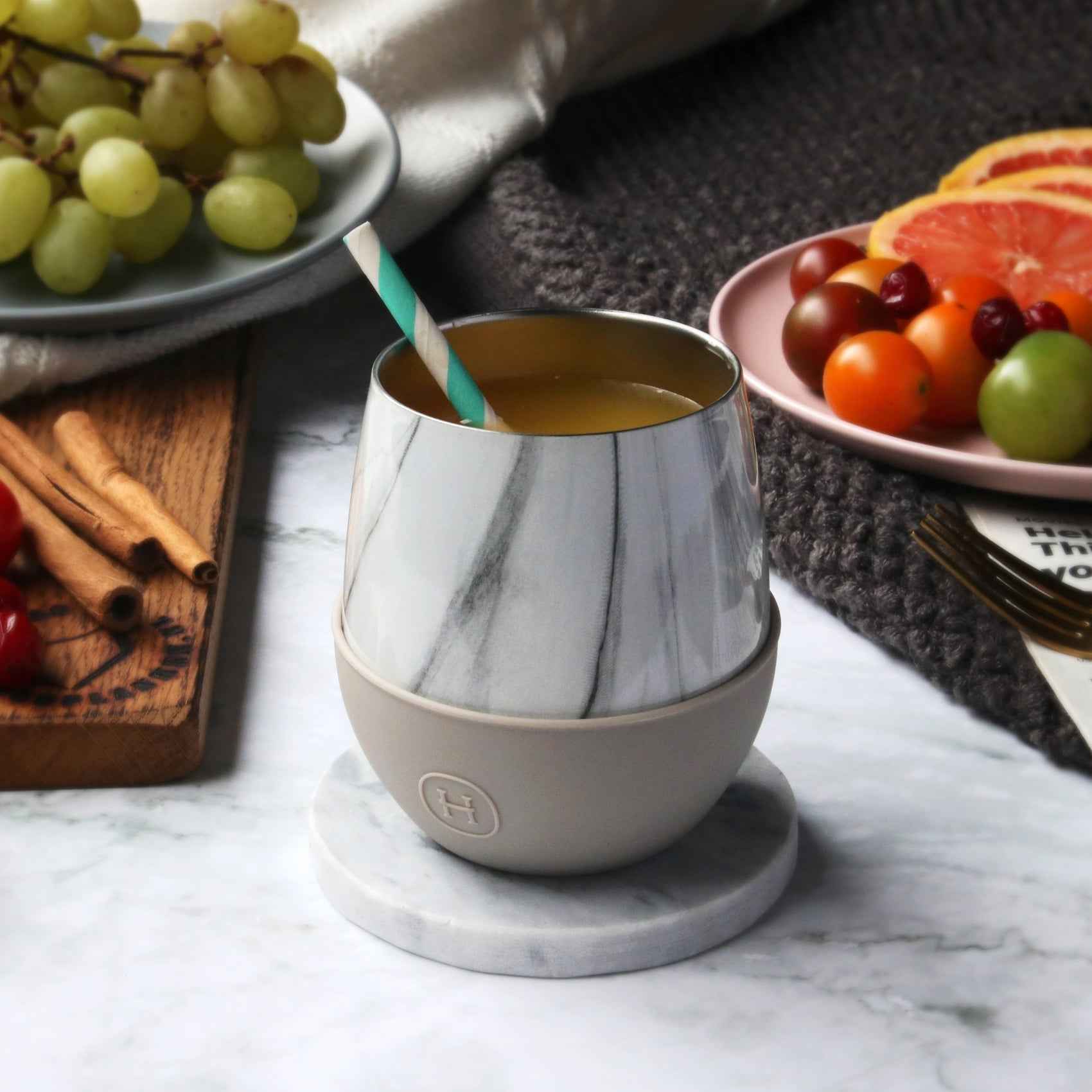 White Marble Tumbler-Eucalyptus 8 OZ