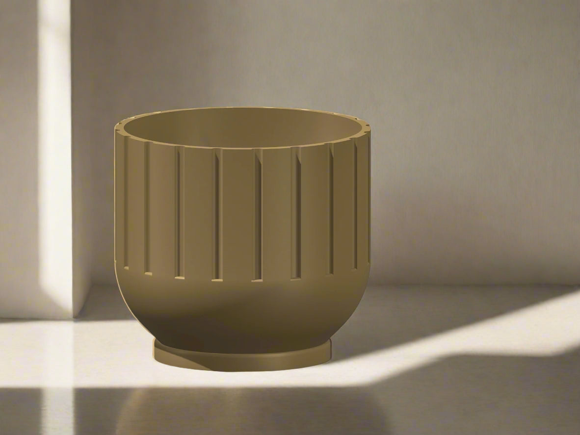 Modern Indoor Planter with Drainage – 3D Printed Fluted Plant Pot, Vertical Ribbed Design, Minimalist Decor Accent, Mid-Bubble