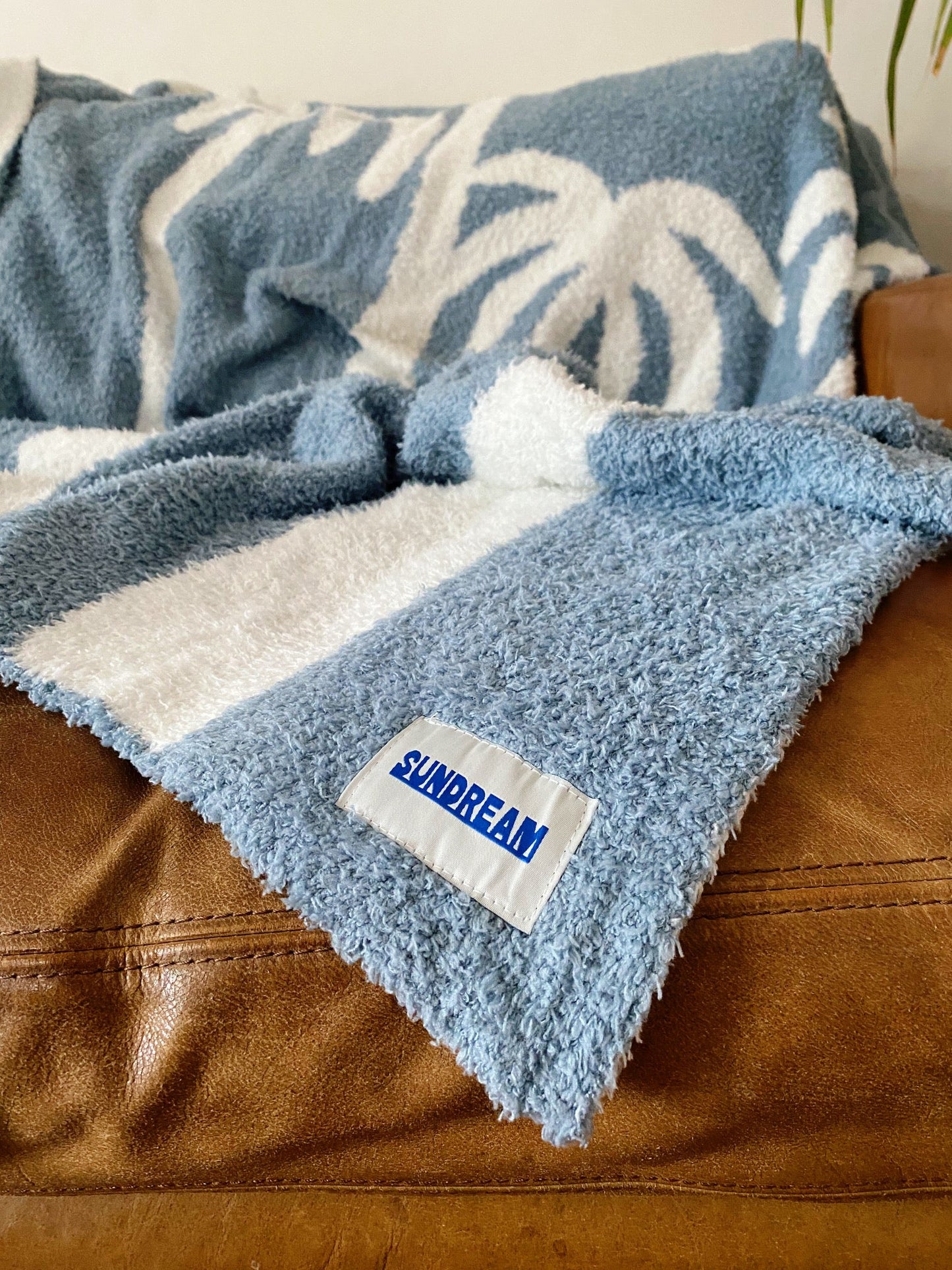 Dancing Palms Plush Throw - Chambray