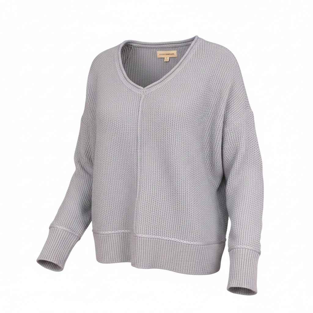 [163381-430] WOMENS LUCKY BRAND L/S SOLID TEXTURED V NK (5GG) - DUSTY BLUE