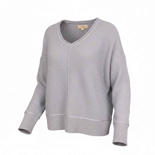 [163381-430] WOMENS LUCKY BRAND L/S SOLID TEXTURED V NK (5GG) - DUSTY BLUE