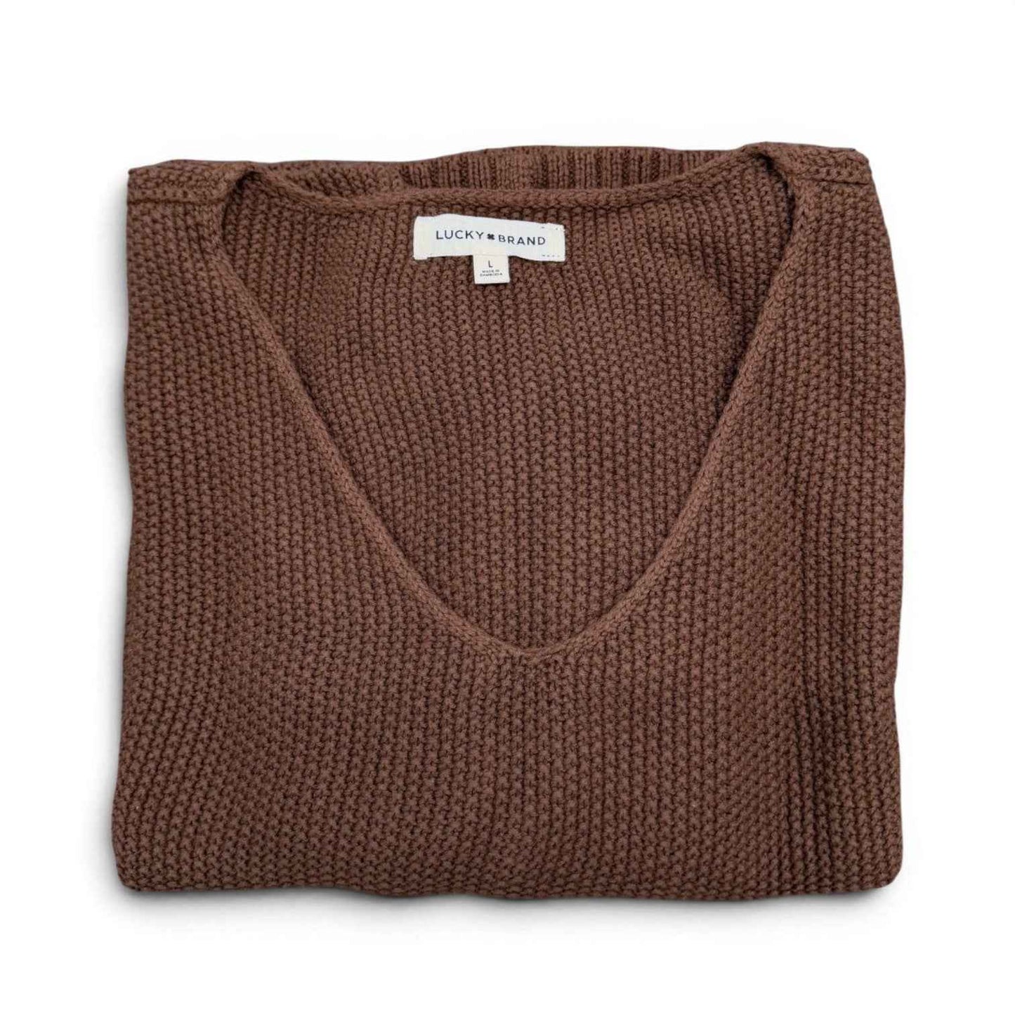 [7WP5056-249] WOMENS LUCKY BRAND SPRING WEIGHT V NECK PULLOVER - CHICORY COFFEE