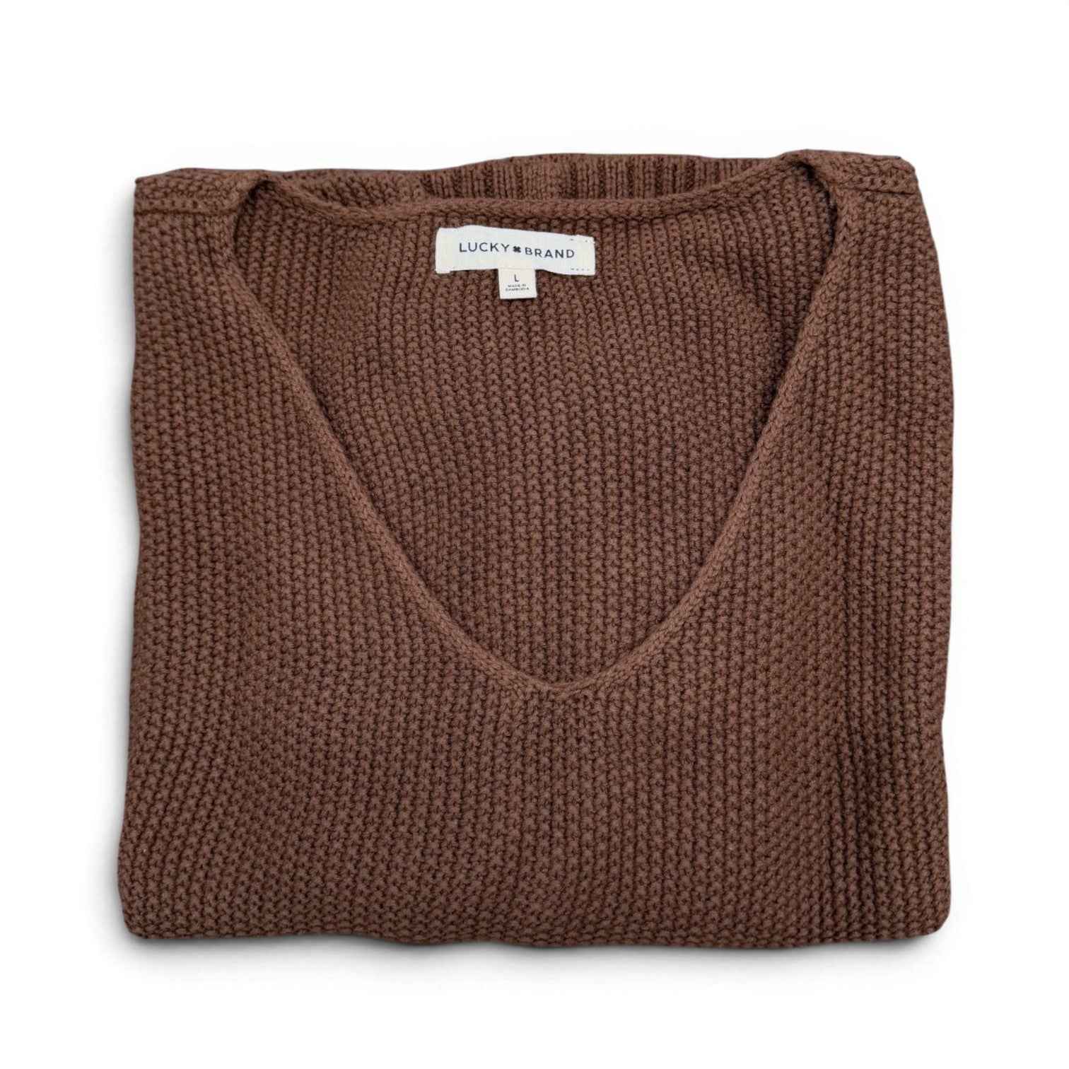 [7WP5056-249] WOMENS LUCKY BRAND SPRING WEIGHT V NECK PULLOVER - CHICORY COFFEE