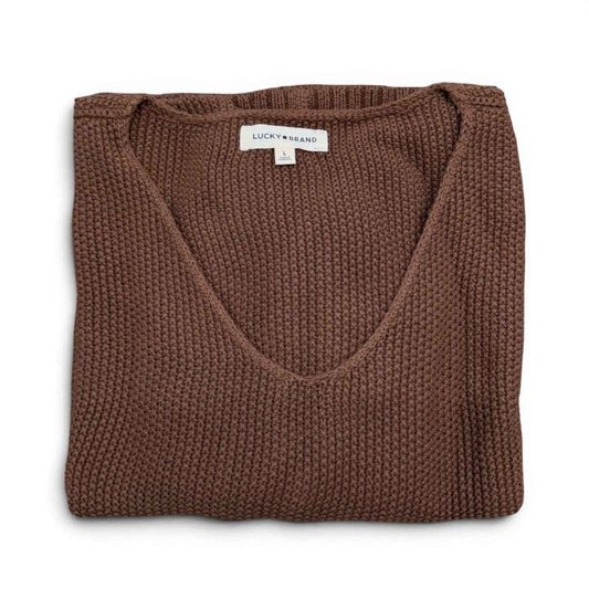 [7WP5056-249] WOMENS LUCKY BRAND SPRING WEIGHT V NECK PULLOVER - CHICORY COFFEE