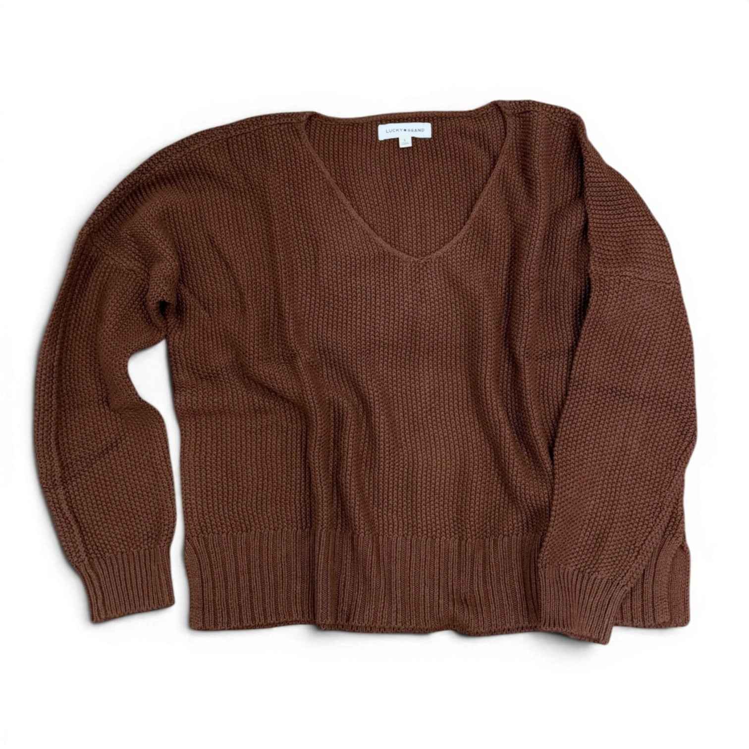 [7WP5056-249] WOMENS LUCKY BRAND SPRING WEIGHT V NECK PULLOVER - CHICORY COFFEE