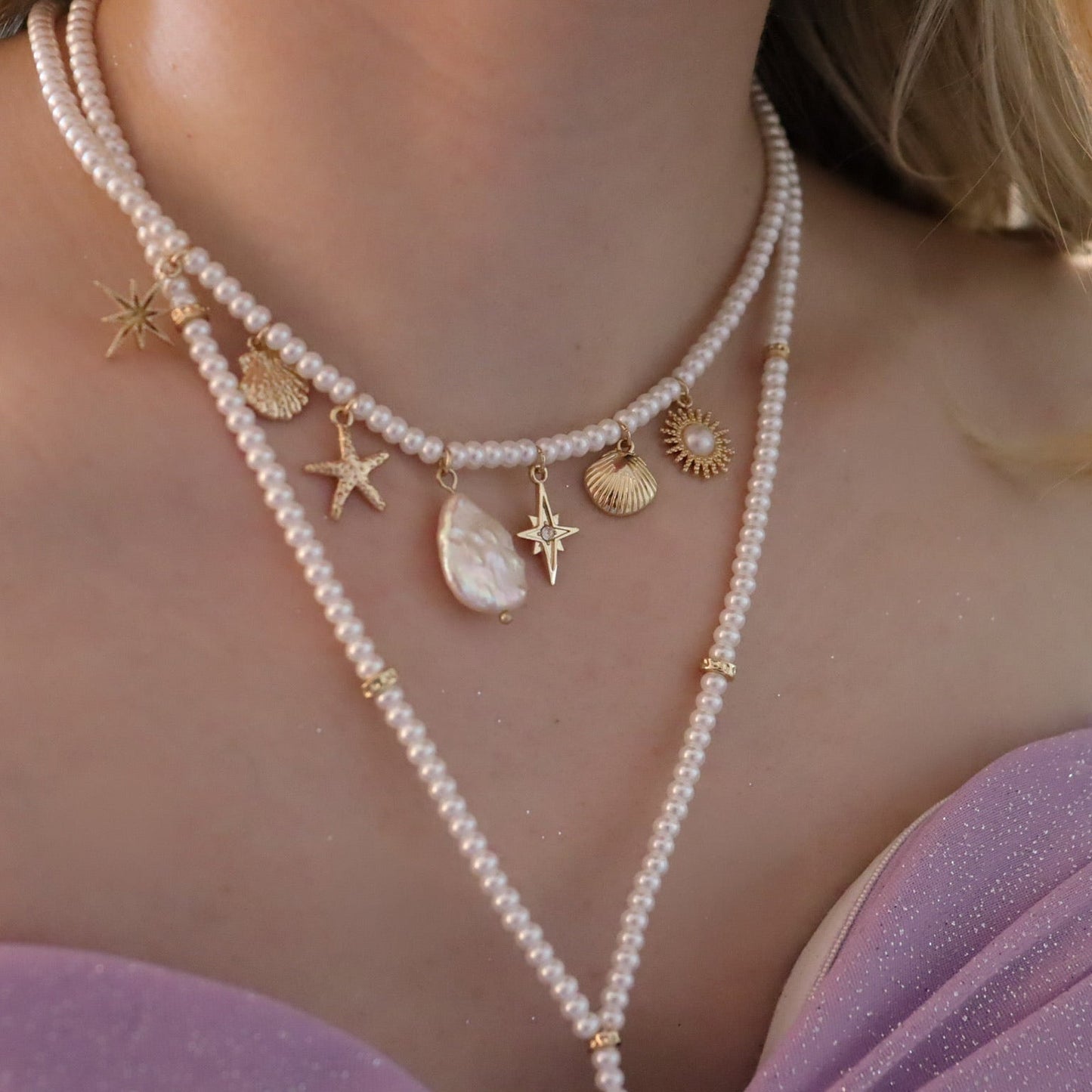 Eternal Afterglow Pearl Seashell Necklace Set