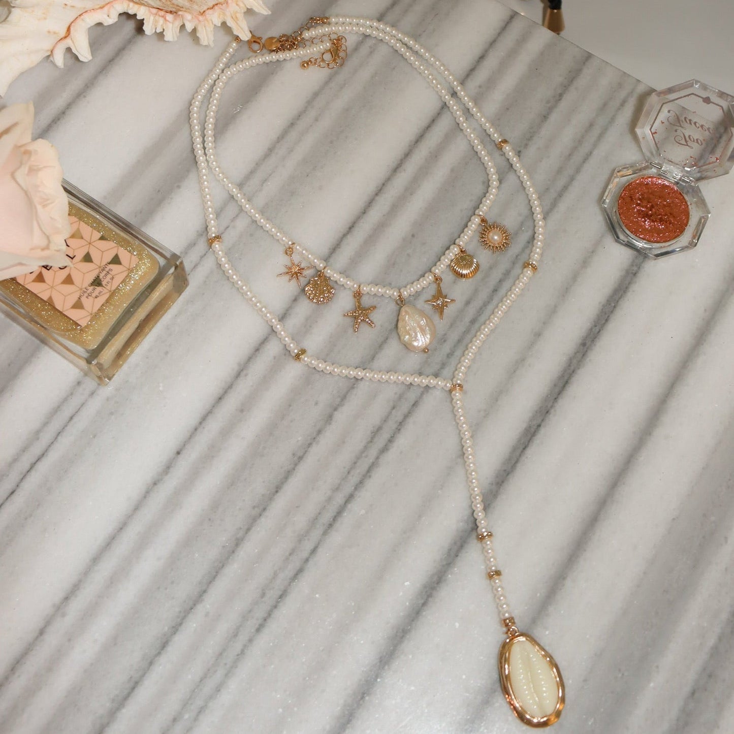 Eternal Afterglow Pearl Seashell Necklace Set
