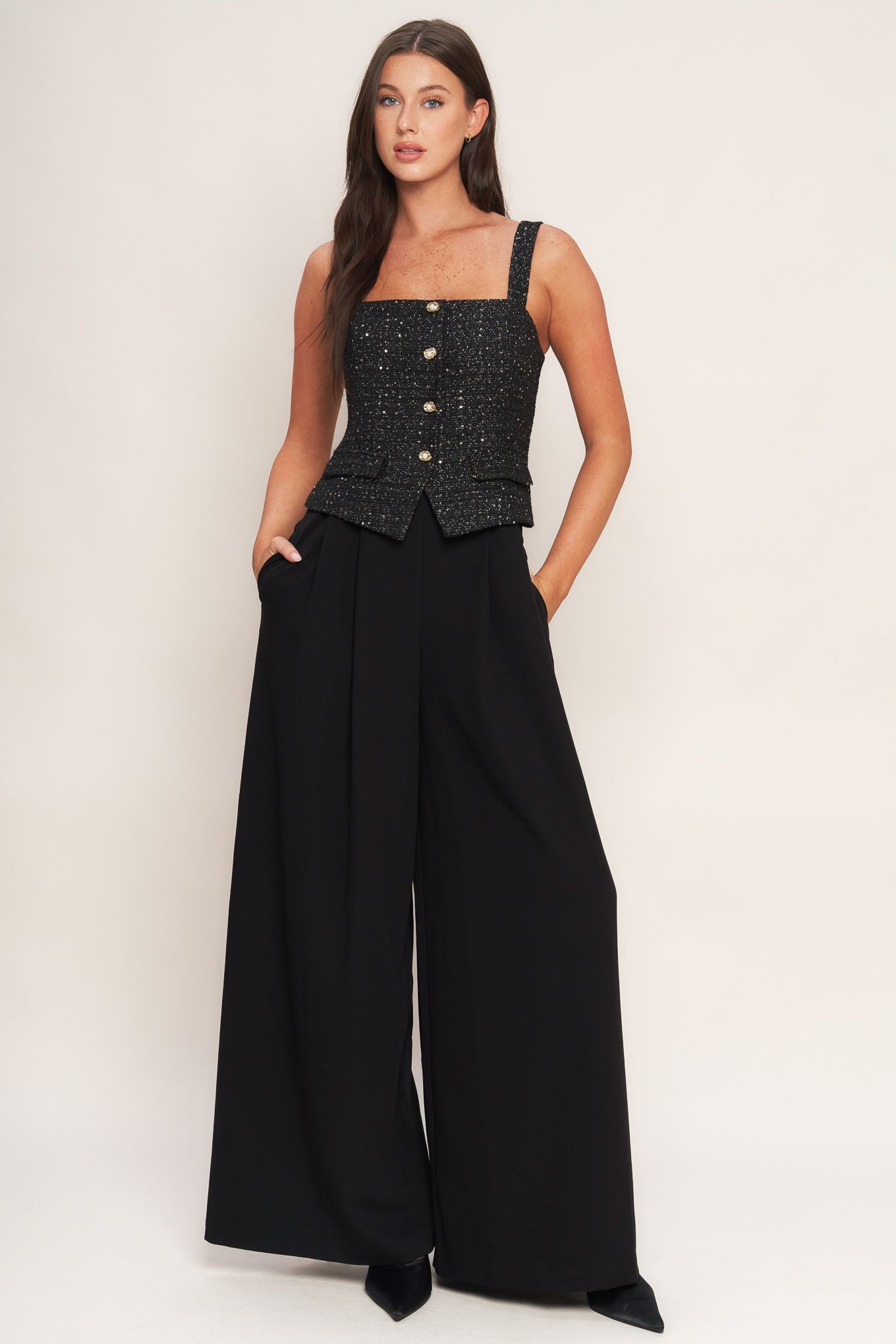 MIDNIGHT PARISIENNE WOVEN JUMPSUIT