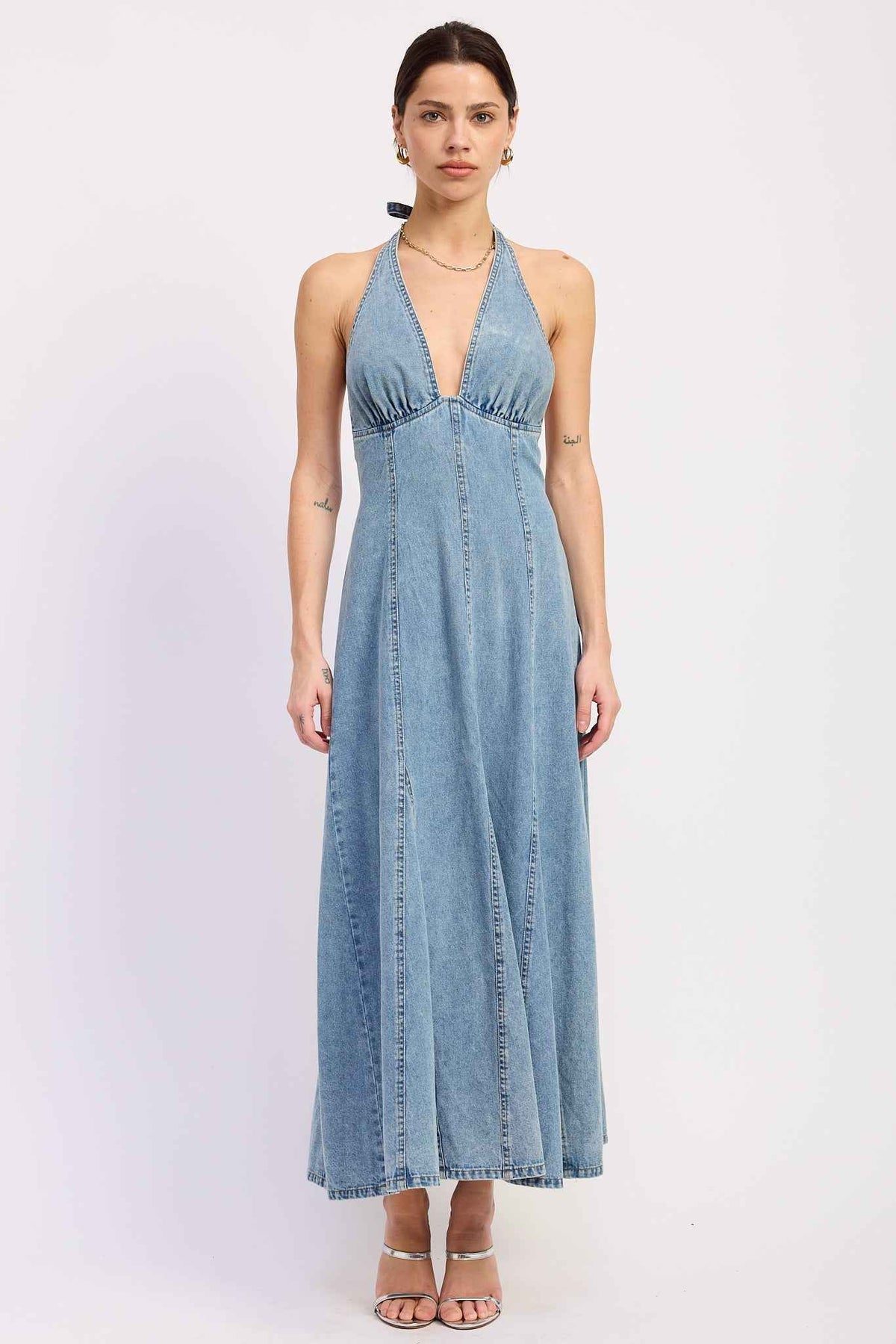 Laurel Halter Denim Midi Dress